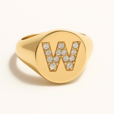 "W" 9ct yellow gold diamond set initial W signet ring